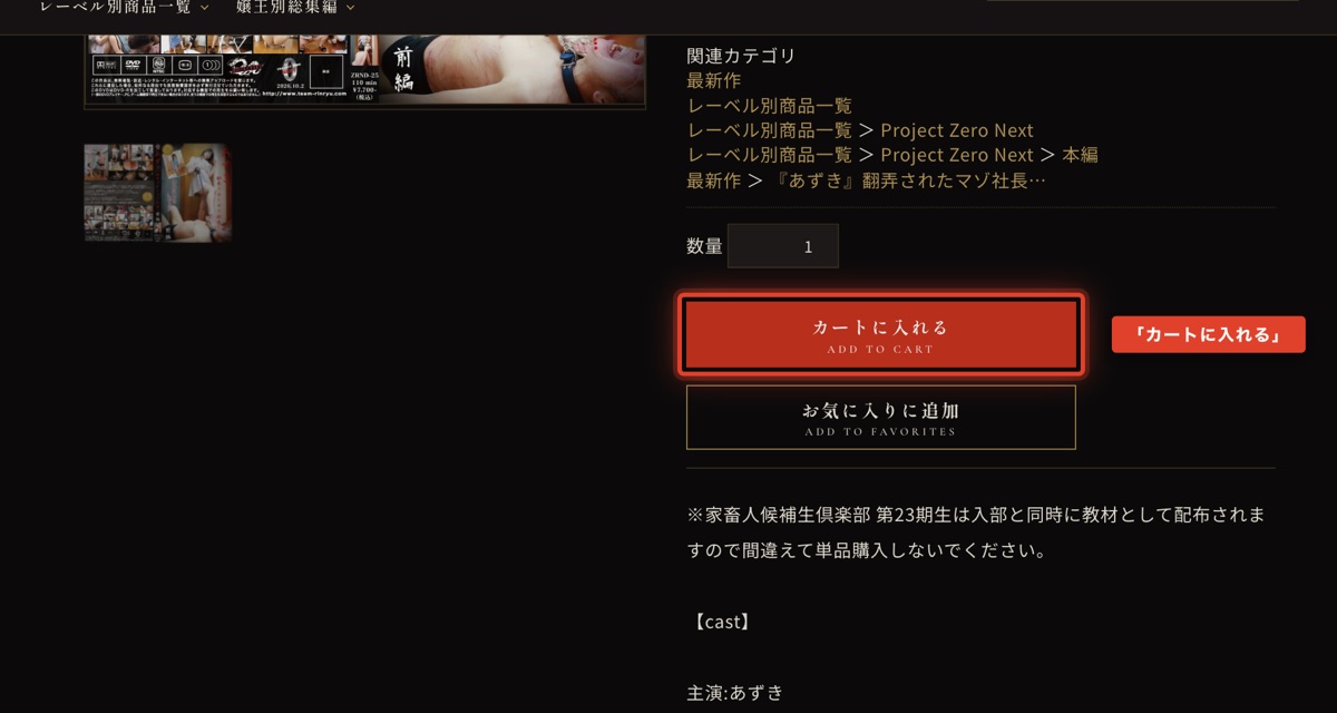 作品ページの「カートに入れる」ボタン